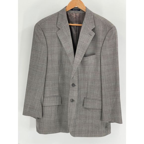 Chaps Ralph Lauren Blazer Men's 44 R Gray‎ Plaid Blue Stripe 2 Button